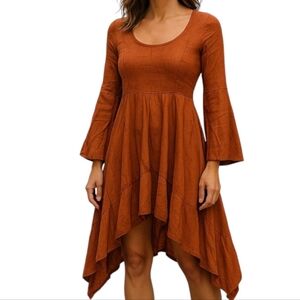 New Joyfolie Asymmetrical Silk Rust Dress XS